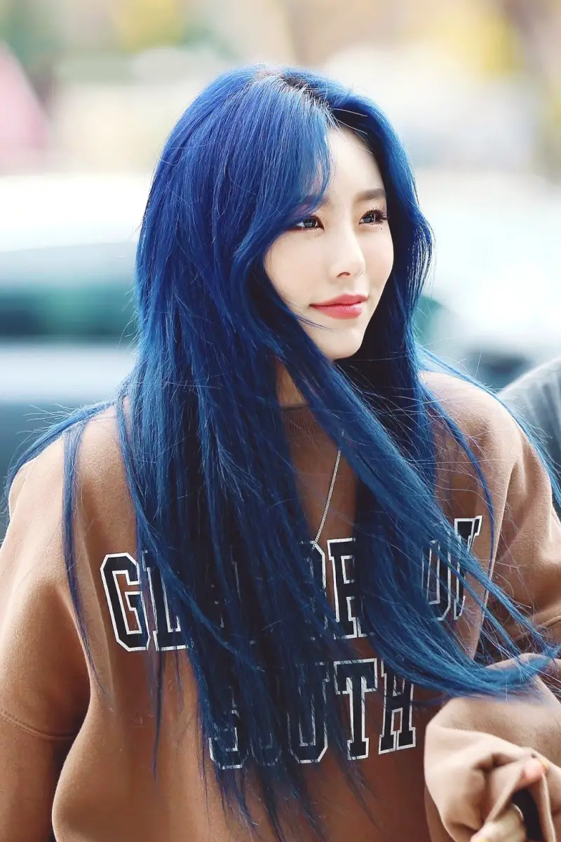 los mejores looks de cabello azul oscuro cabello azul marino Wheein